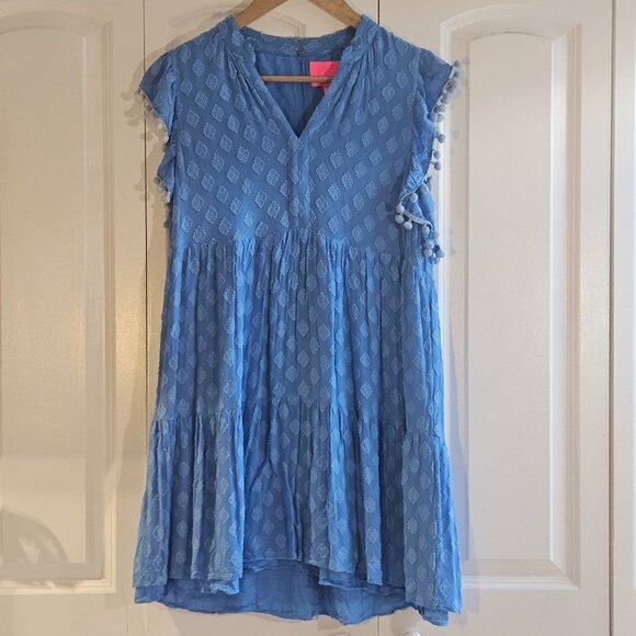 Lilly Pulitzer Dresses & Skirts - Lilly Pulitzer Dress Size 12 Arleah Blue Thistle Polka Dots Pom Pom Preppy Chic